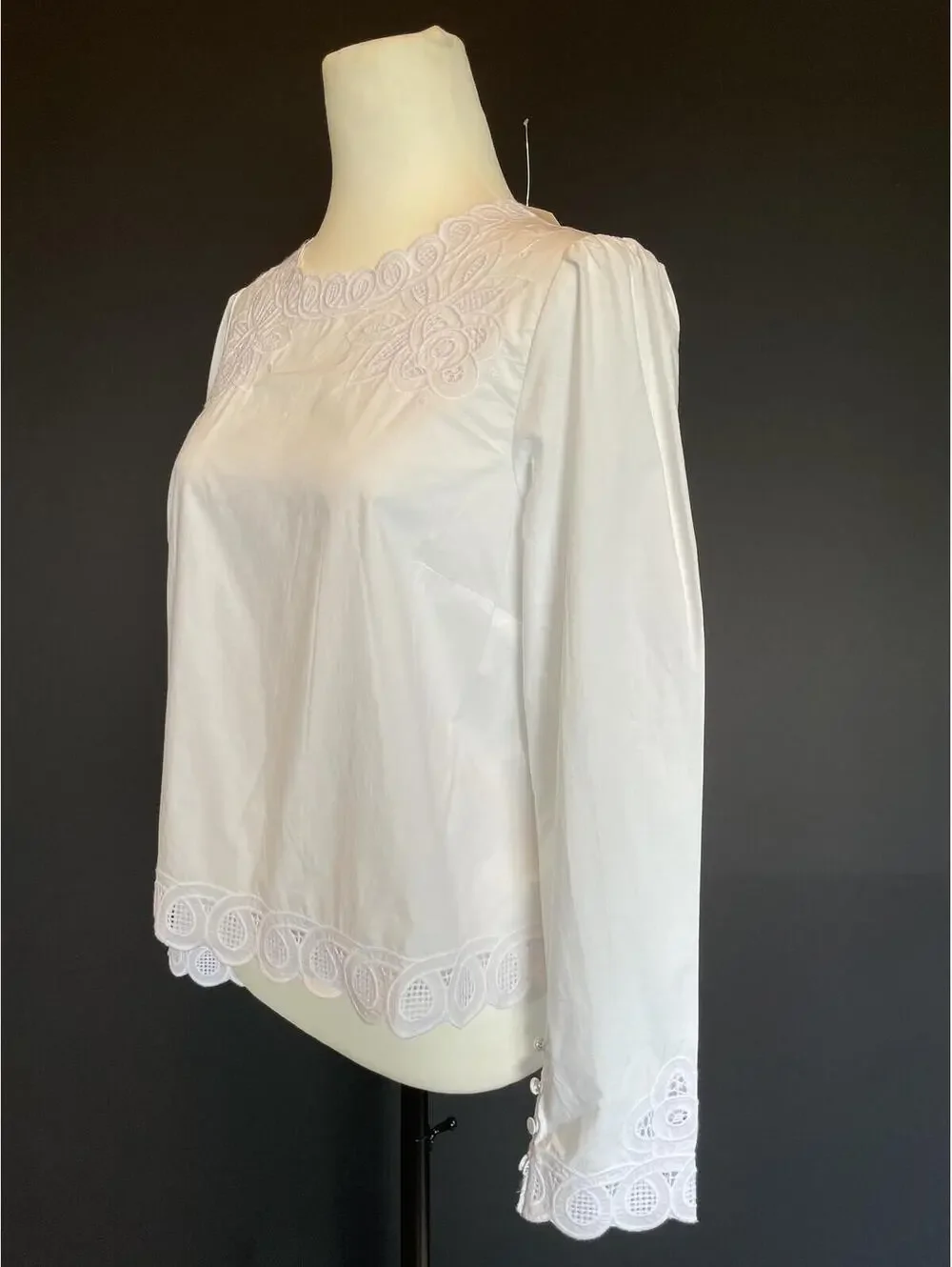 Madewell White Embroidered PuffSleeve Top Poplin Long Sleeve Small New With Tags
